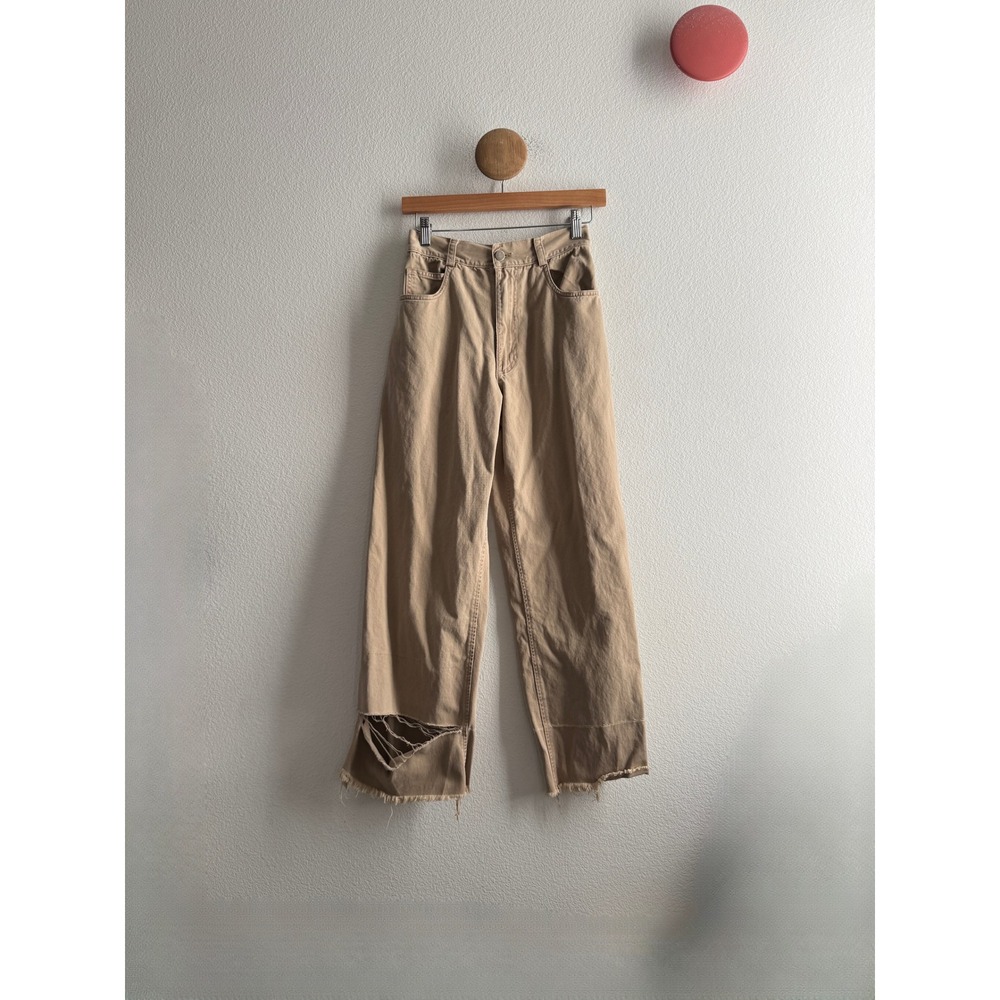 Rachel Comey Beige Wide-Leg Trousers with Distressed Hem